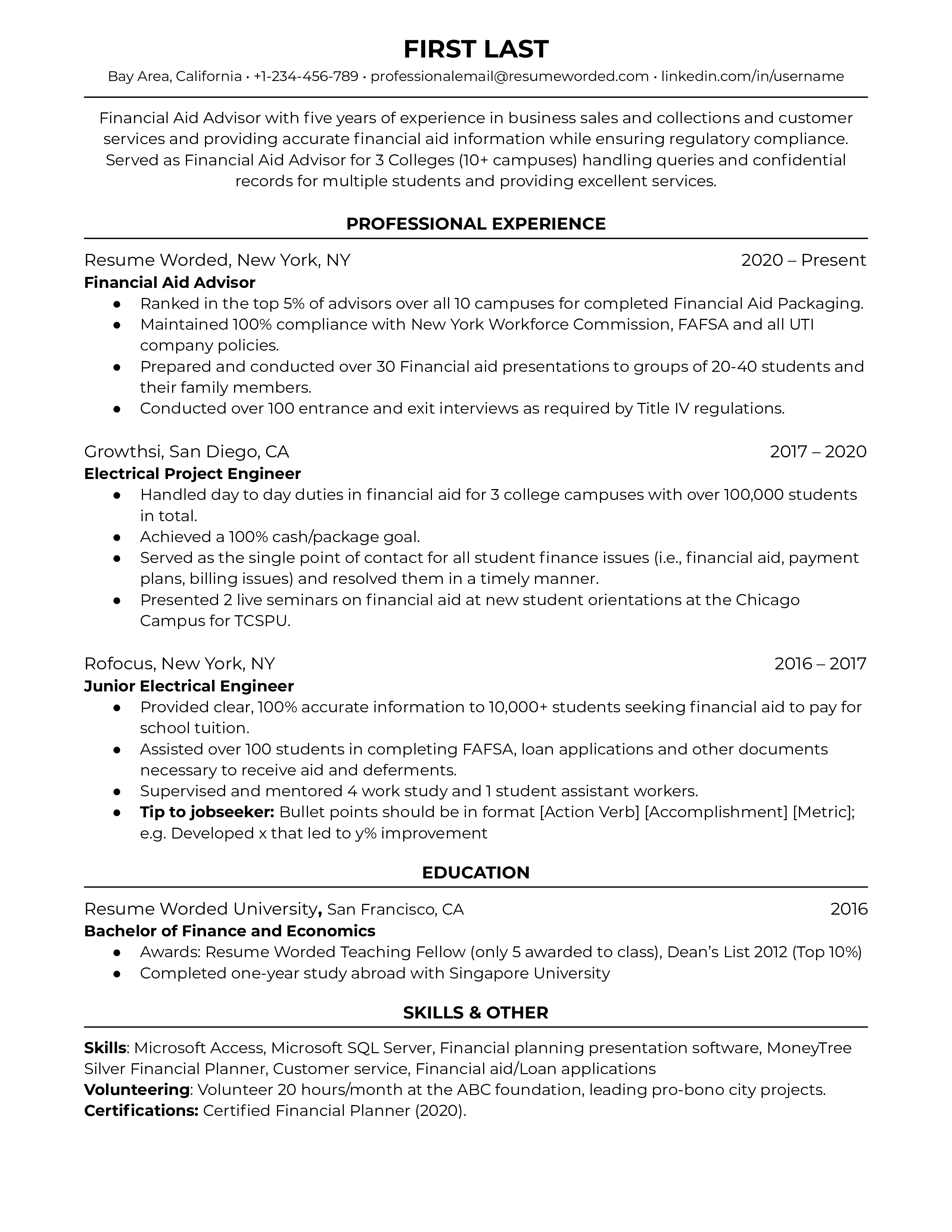 Finance Professional Resume
